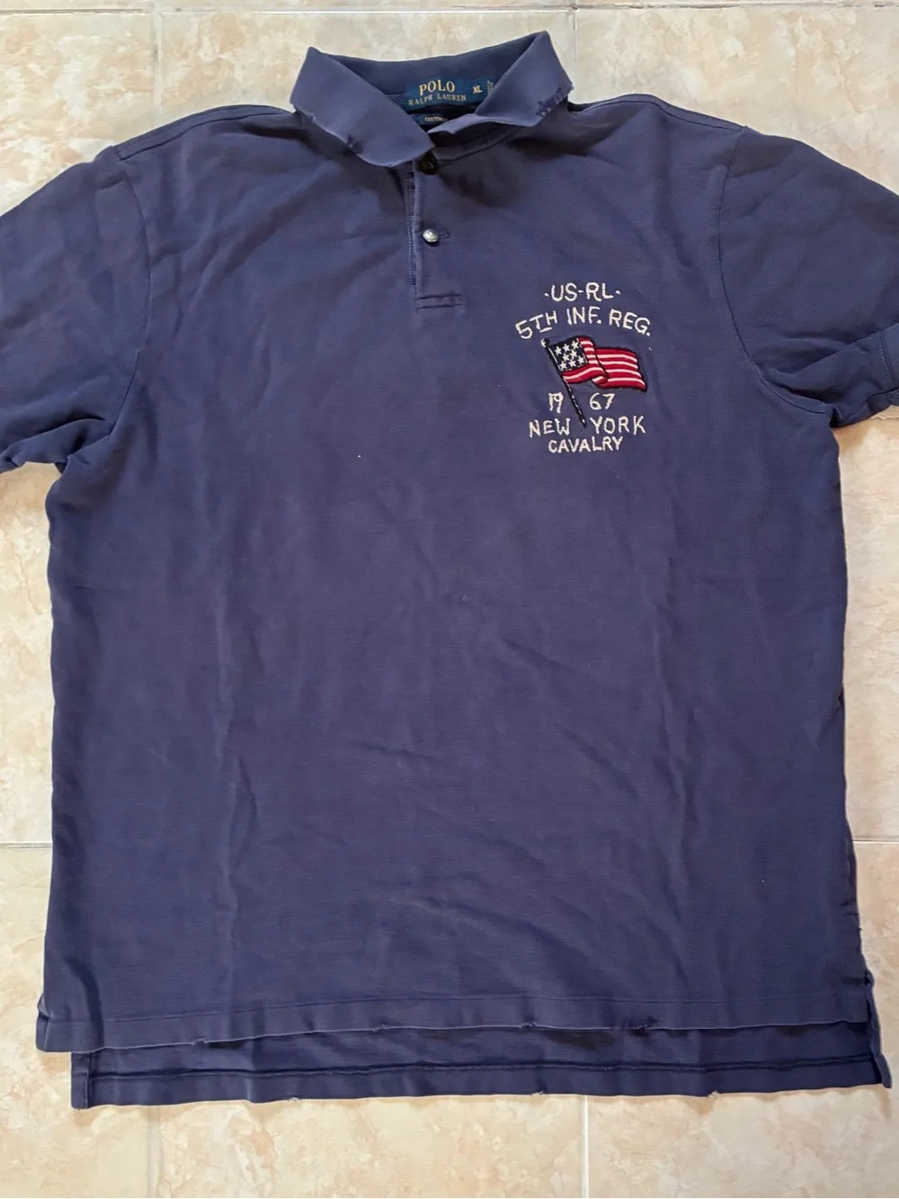 Polo by Ralph Lauren Navy Polo with American Flag Back Patch